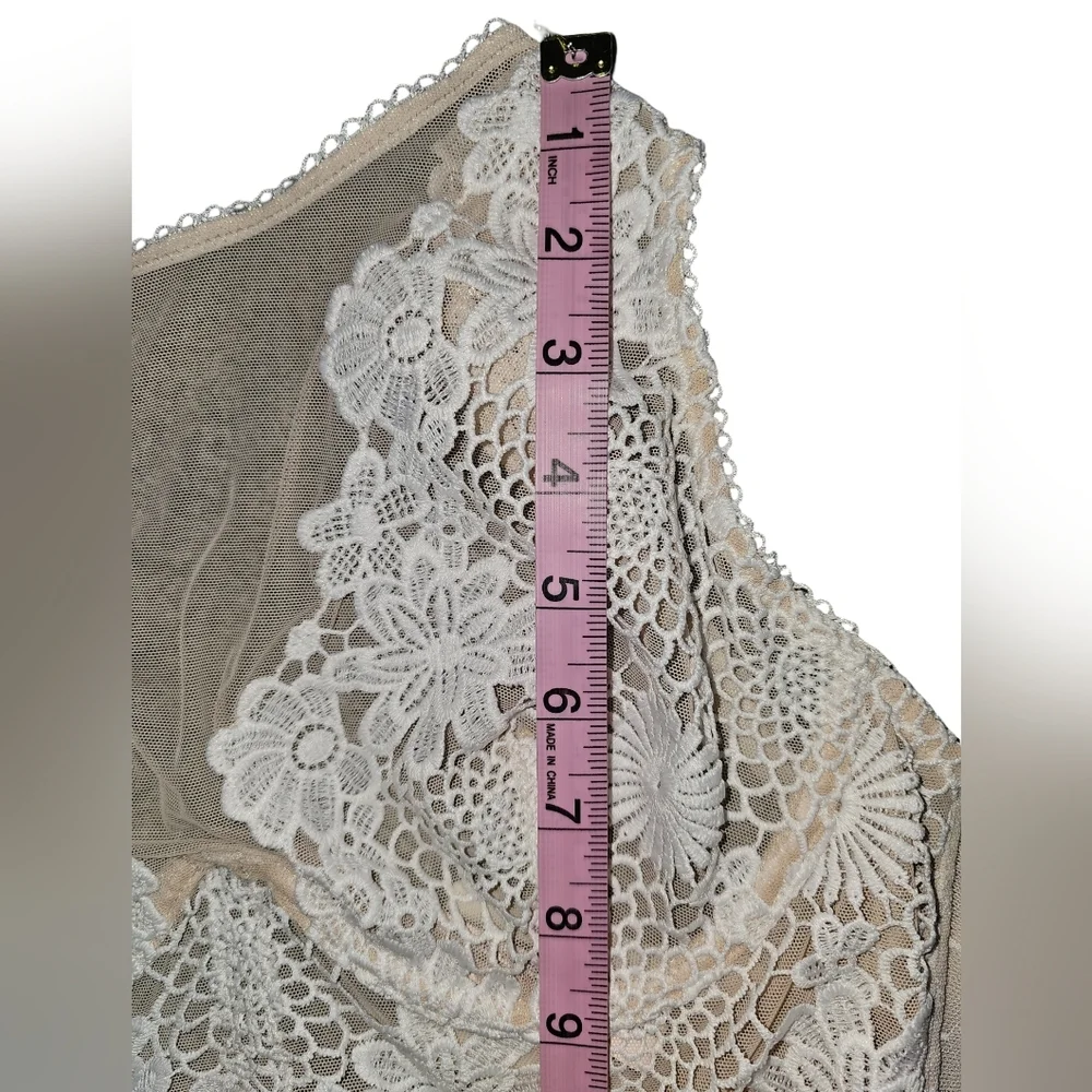 Victorias Secret Dream Angels Lace Mesh Long Line Bra Neutral Floral Boho Sz 32D - Picture 12 of 16